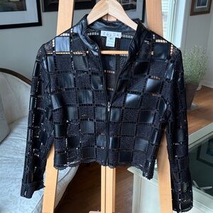 Zelda Vegan Leather and Crochet Black Jacket